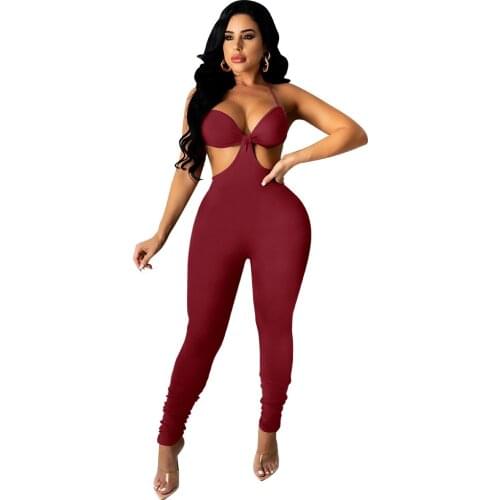 Sexy Club Party Sleeveless Suspenders 2021 Women Backless Straps Tight Skinny Patchwork Long Jumpsuits
