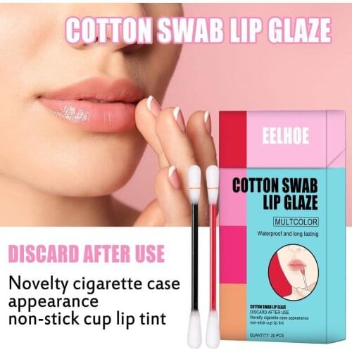 Womens Long Lasting Lip Gloss Cotton Swab Matte Cigarette Box Lipstick Cotton Swab Portable Creative Non-fading Lipstick