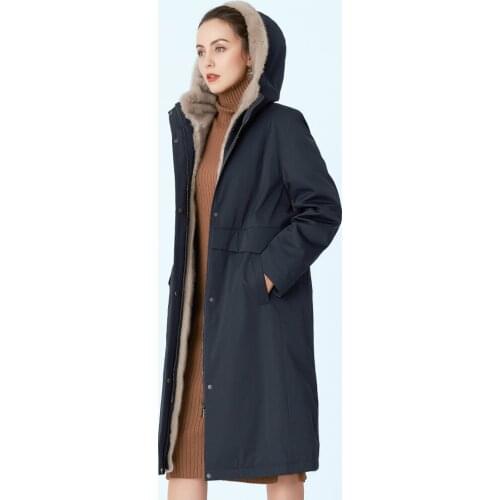 Real Fur Coat Women Korean Rex Rabbit Fur Coat Women Mink Fur Collar Hooded Winter Coat Women Long Warm Parka TJ-190388 YY1643