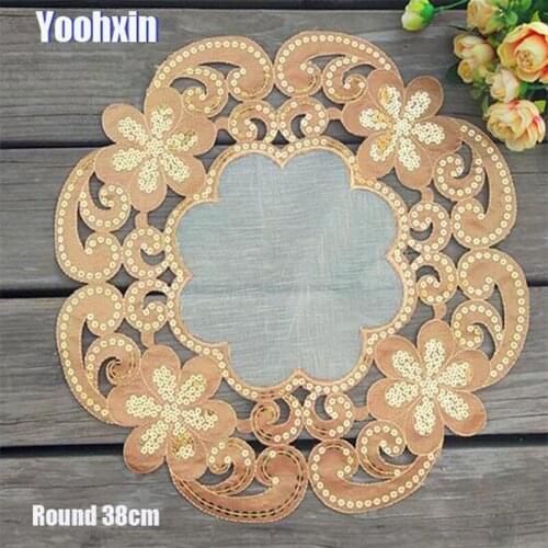 Gold sequin embroidery place table mat cloth lace pad cup mug tea drink doilies Coffee coaster Christmas dining placemat kitchen