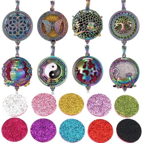 1pc 2019 New Rainbow Aromatherapy Locket Flower Butterfly Essential Oil Diffuser Pendant Perfume Vintage Silver Lockets Pendants