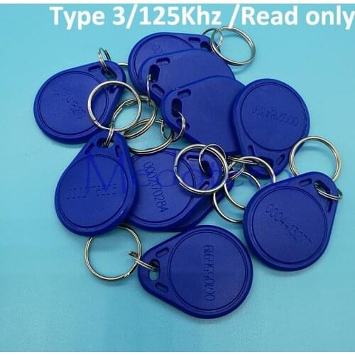 10 pcs Type 3 125khz keyfobs card Blue TK4100 Chip Keycard Read only Access key-chain Card for Access Control System Key only