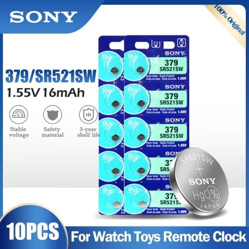 10PCS Sony 379 SR521SW 1.55V Silver Oxide Battery AG0 LR69 D379 SR63 V379 For Watch Toys Remote Button Cell Coin MADE IN JAPAN