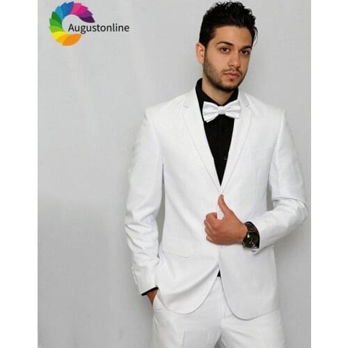 2019 Slim Fit White Notched Lapel Business Men Suits For Wedding Formal Costume Groom Prom Tuxedo Best Man Blazer Traje Hombre