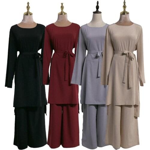 Abaya Dubai Muslim Tops Femme 2 Pieces Pantalon UAE Oman Pakistan Turkish Islamic Clothing Women Sport Hijab Dress Set Dubai New