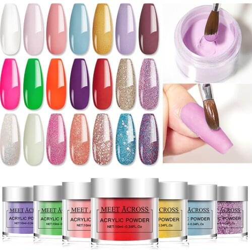 MEET ACROSS Acrylic Powder nail Gel For Nail Polish Nail Art Decorations Crystal Manicure Set Kit Professional Nail Accesorio