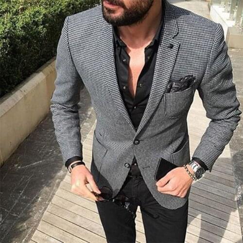 ANNIEBRITNEY Plaid 2 Piece Slim Fit Men Suit With Black Pants Tailor Made Skinny Groom Wedding Tuxedo Prom Wedding Men Suit Set