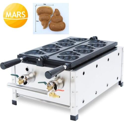 Mars LPG Gas 6 Molds Korean Poop Bread Waffle Maker Machine Cartoon Weffel Iron Baker Making Pan In Street Food Equipment