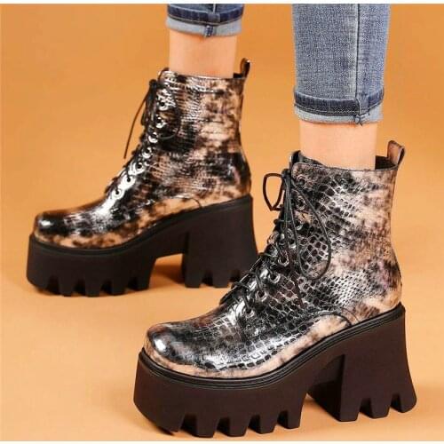 Punk Goth Creeper Shoes Women Genuine Leather Platform Ankle Boots Round Toe Military Oxfords Shoes 34 35 36 37 38 39