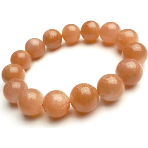 Genuine Orange Natural Sunstone Bracelets For Women Men Stretch Healing Crystal Round Bead Bracelet 13mm