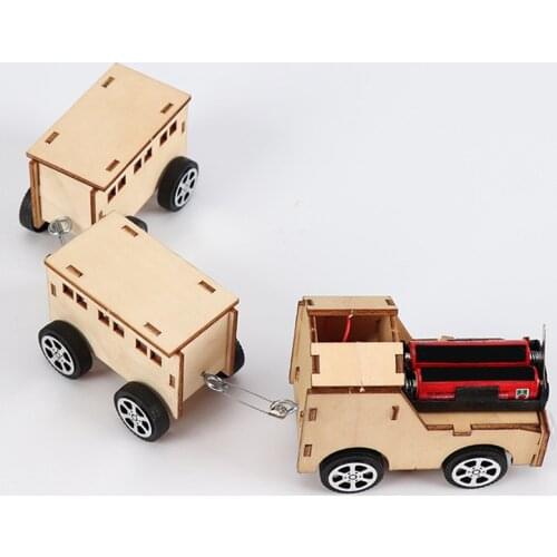 Kids DIY Science Toys Wooden Educational Scientific Experiment Assembled Kit Electric Train Mini Model Toys