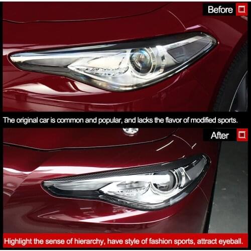 QHCP Car Headlight Eyebrows Strip Carbon Fiber Front Head Lamp Eyebrow Cover Sticker Head Light Eyelid Fit For Alfa Romeo Giulia