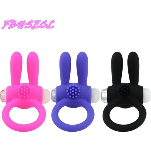 FBHSECL Silicone Rabbit Vibrating Cock Ring Penis Ring Vibrator Delay Ejaculation Erotic Adults Products