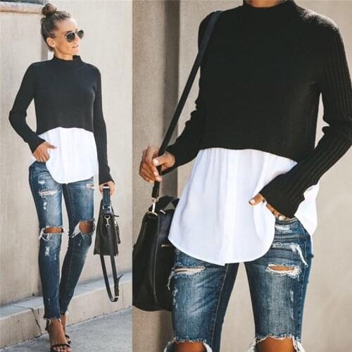 GAOKE Autumn Winter Black Knit Sweater Women 2021 Patchwork Long Sleeve Button Pullover Women Jumper