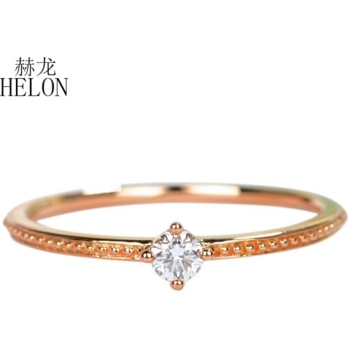HELON Solid 14K Rose /Yellow /White Gold 0.10ct VV/DEF Color Lab Grown Moissanite Diamond Engagement Ring For Women Fine Jewelry