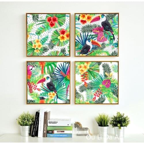 No frame modern tropical rainforest plants parrot canvas printings oil painting printed on canvas wall art decoration pictures