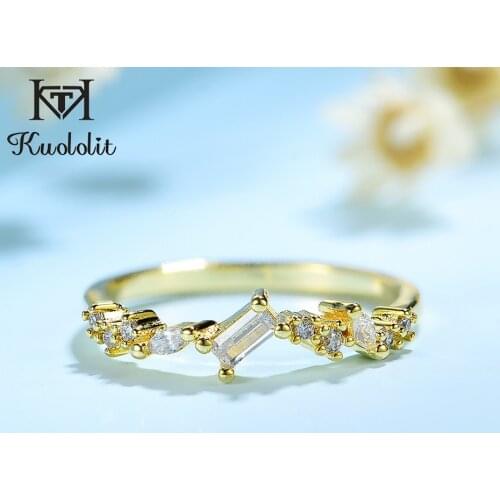 Kuololit 100% Moissanite 10K Yellow Gold Rings for Women emerald cutting Gemstone Ring for Engagement Wedding Bride anniversary
