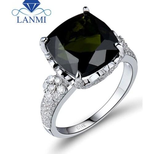 Vintage Jewelry Cushion Cut 11x11mm Tourmaline Engagement Ring With Dia In 14Kt White Gold for Women SR347A