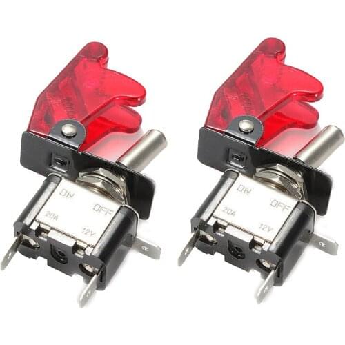 2PC Red LED SPST Toggle Rocker Switch Control On/Off 12V 20A with Safety Cover