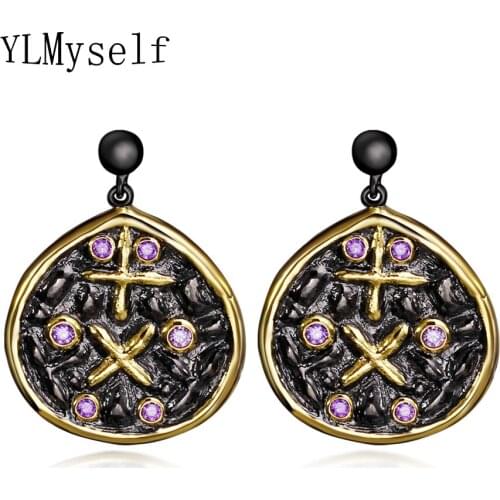 Nice water drop Earrings black with purple stones high quality fast delivery female dangling Earring jewelry