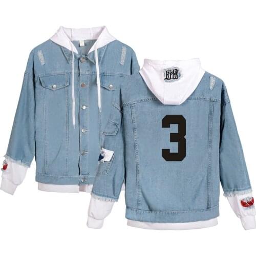 Japan Anime Haikyuu Men Denim Jacket Streetwear Mens Hooded Jean Jackets Casual Loose Outerwear 2020 New Spring Fashion Coat