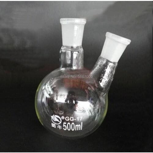 1PCS 50ml to 2000ml Laboratory Glass Standard bevel Ground Joint Round bottom Flask with two necks