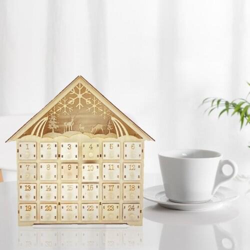 Elk Snowflake Wooden Christmas Countdown Calendar LED Lighted Wood House Xmas F19B