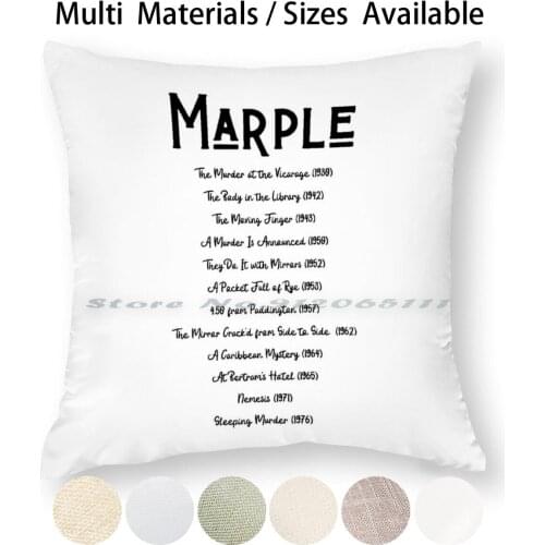 Miss Marple Book List Agatha Christie Bookish Literary Gift Pillow Case Throw Pillow Cover Cotton Linen Flax Miss Marple Jane