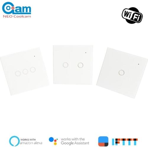 Coolcam Wifi 1/2/3Gang Wall Light Switch Glass Panel Touch LED Lights Switch for Smart Home Support Google Home Alexa and IFTTT