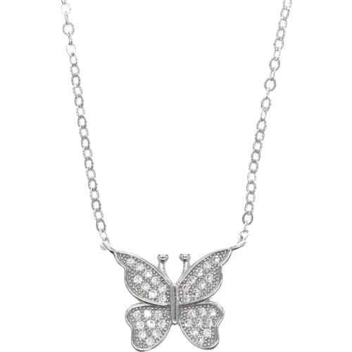 New butterfly pendant necklace in 925 sterling silver cute lovely minimal delicate pave cz animal charm necklace fashion jewelry