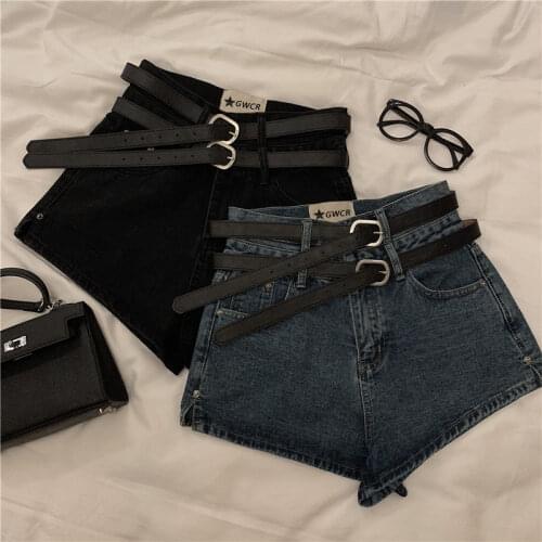 New Double Waistband Tight Slimming Wide Leg Shorts All-match High Waist Jeans Female Summer Sexy Hip Hot
