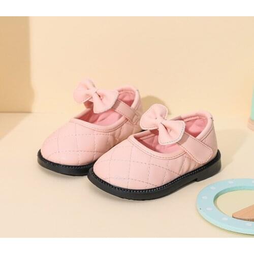 Toddler Shoes Autumn Fashion Solid Color Little Girl Shoes Cute Bow First Walkers Soft Bottom Kids Dress Shoes SOH012