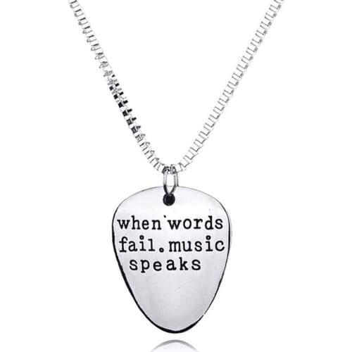 Men Women When Words Fail Music Speaks Guitar Pick Pendant Necklace Jewelry