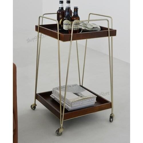 Nordic Wrought Iron Trolley Coffee Table Mobile Sofa Side Table With Wheels Commercial Wine Rack Double-layer Wine Delivery Dini
