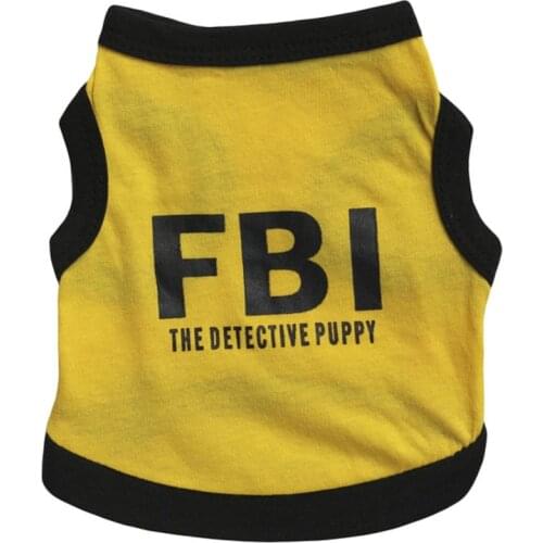 Pholoumie Pet Dog Clothes Cotton Black Printed FBI Pet Vest Teddy Clothes New Spring and Summer