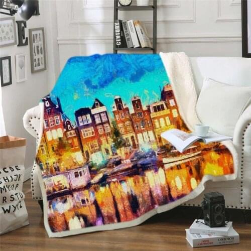 Simple Fashion Printing Fluffy Comfortable Cotton Blanket Wool Thickened Square Warm Plush Modern Design Home Sofa Shawl Blanket