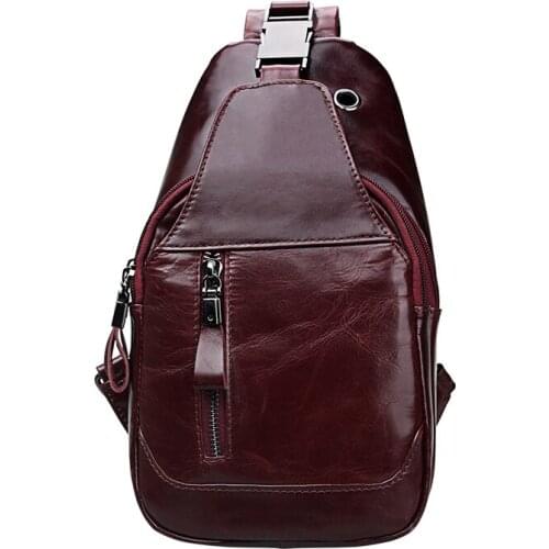 Retro genuine leather MenS USB Chest Bag Shoulder Messenger Bag MenS Charging Bag Fashion Crossbody Bag male Chest pack