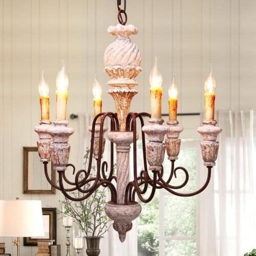 Retro Old Candle Chandelier Solid Wood Carving LED lamps For Clothing Store Bar Restaurant Creative Home Chandelier PA0118
