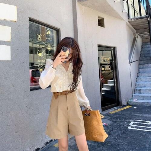 Women 2021 Chic Fashion Office Wear Wide Leg Shorts Vintage High Waist Side Pockets Female Short Pants Pantalones Mujer Y451