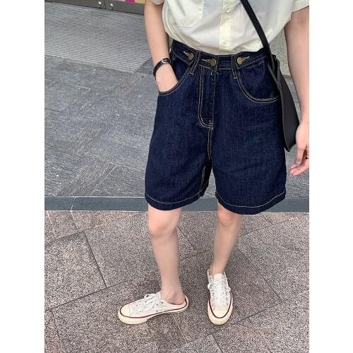 Slightly fat girls wear slim dark blue jeans large high waist loose wide leg A-shaped pants 0816-3