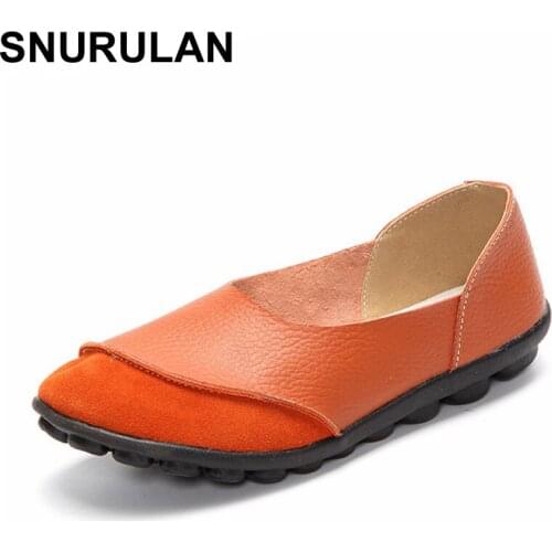 SNURULAN New Womens Casual Shoes Soft Genuine Leather Female Flats Non-Slip Woman Loafers Leisure Slip-On Boat Shoe Plus Size