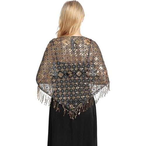 Bridal Bridesmaid Wedding Shawl Sequins evening dresses shawl Women tassels Party Triangle Shawls and Wraps foulard femme