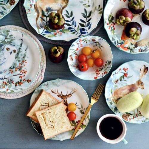 Fresh Ceramic Tableware Dinner Plate Sets Bowl Dish Coffee Mug Cup and Saucers Animal Pattern Household Dishware Set for Friends