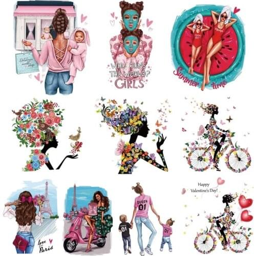 DIY Heat Transfer Patches Mom Girl Boy Printing Patches On Clothes Super Mom Dad Queen Stickers On T-shirt Dresses Jeans