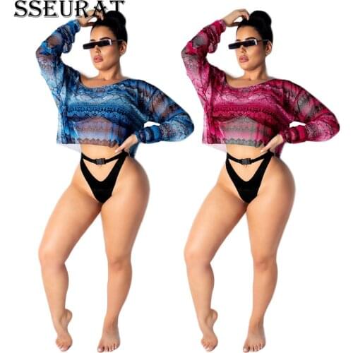 SSEURAT Summer 2021 Womens Fashion Beach Sunscreen Shirt Snake-Print Beach Gauze Printed Shirt And T-Shirt (No Underwear)