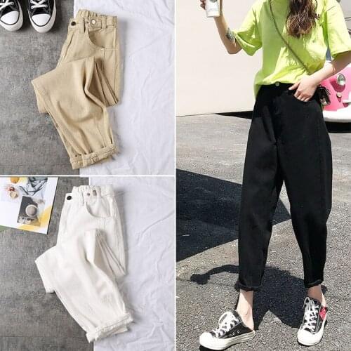 Women Vintage High Waist Mom Jeans Boyfriend Street Loose Straight Denim Pants Female Harem Cowboy Trousers