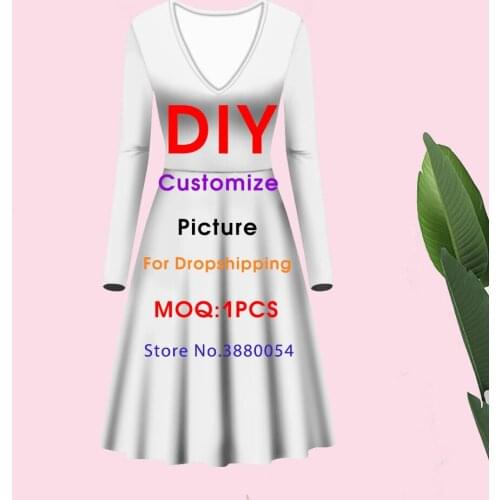 WHEREISART Customize Image Trend Sexy Woman 2021 Dress Office V-neck Vestidos Ladies Summer Beach Plus Size 4XL Dropshipping