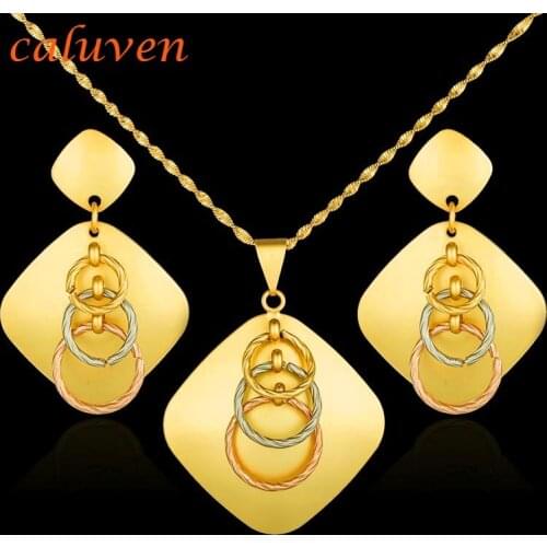 Gold Color/ Mix Rose Gold Jewelry Sets Ethiopian Round Dubai Necklace Sets African Earrings for Womens Gift CE047