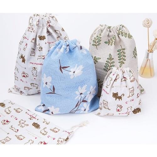 10X14cm ) 10pcs Print cartoon animals Burlap Drawstring Bags Linen Cotton Bags Wedding Candy Christmas Packaging bags Dust bag