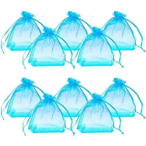 100pcs Rectangle Organza Bags for Jewelry Packaging Cyan Wedding Gift Pouches 8x10cm
